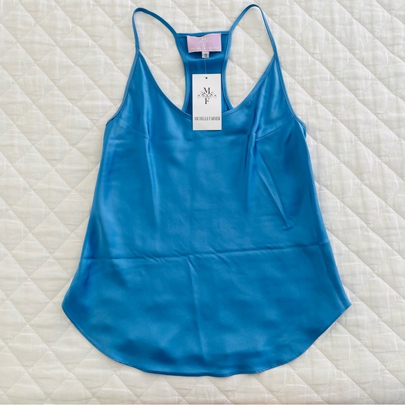 NWT Michelle Farmer 100% Silk Charmeuse Helenita Top in Azure Blue - Picture 3 of 10